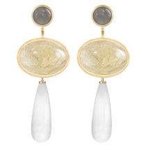 lotus combination earrings with grey moonstone rutile quartz and white moonstone
