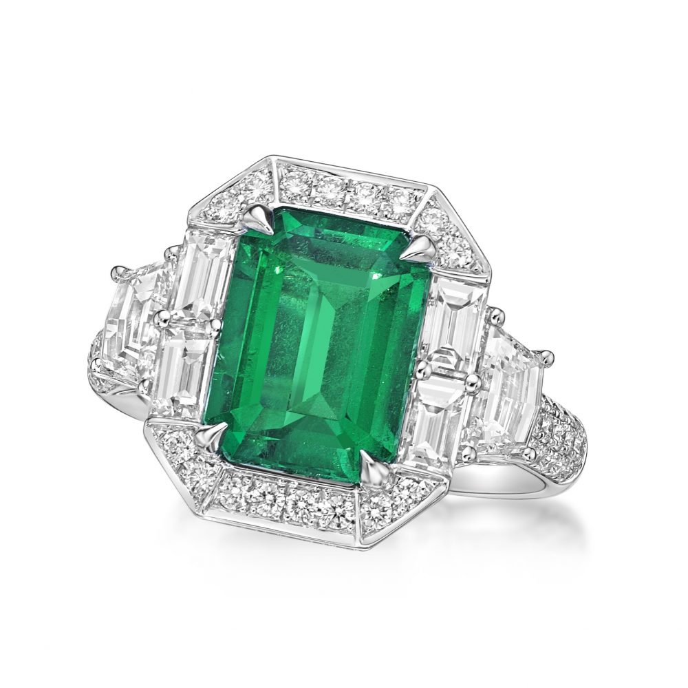 Emerald and white diamond